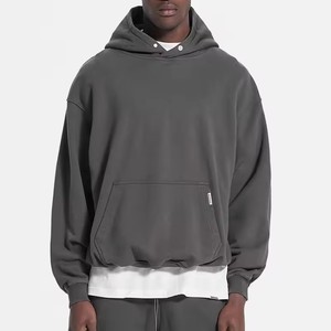 Sudadera con capucha de algodón 100% de peso pesado para hombre, sudadera básica de lana negra de gran tamaño para invierno - Product Image 3