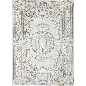 Alfombras Vintage de Lana Color Marfil, Anudadas a Mano, con Diseño de Medallón Rectangular Abstracto, para Entrada, Pasillo, Sala de Estar, Uso Juvenil - Pae-522 - Product Image 1