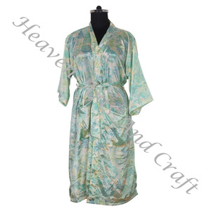 KL018 Kimono de seda bohemio Vintage Sari largo bohemio gitano reciclado Sari de seda Vintage Sari Kimono batas largas vestido de mujer ropa de dormir - Product Image 6