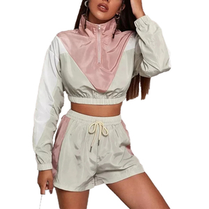 Ensemble 2 pièces pour femme, streetwear, tissu éponge uni, logo personnalisé ODM, broderie, veste et short, short midi - Product Image 3