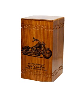 Wooden Cremation <b>Urn</b> <b>Large</b> Size Human Funeral <b>Urn</b> with Personalization (Motorcycle) - Product Image 1