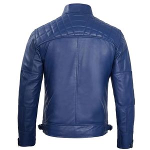 High Quality Fashion Leather <b>Jacket</b> 2025 Custom Logo Genuine Leather <b>Jacket</b> Men Long Sleeve Slim Fit <b>Patchwork</b> <b>jacket</b> for men - Product Image 2