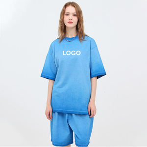 Conjunto de Camiseta y Pantalones Cortos de Verano para Hombre, Unisex, Transpirable, de Punto, Estilo Urbano, Color Sólido, de Alta Calidad, Lavado Ácido, con Logotipo Personalizado Bordado - Product Image 5