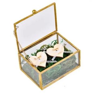 Handcrafted Golden Vintage <b>Glass</b> Jewelry <b>Box</b> Clear <b>Glass</b> & Brass Metal Storage Case Rectangle Counter Top Collection Display - Product Image 2