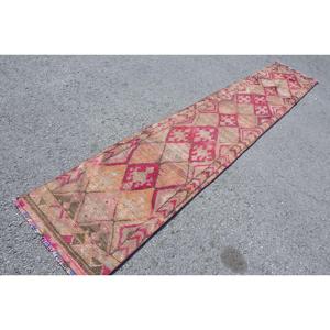 พรมวินเทจ Herki ขนาด 2.1x12.1 ฟุต พรมตุรกี พรมขนสัตว์ลายดอกไม้สีแดง - Product Image 2