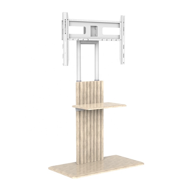 Manufactory Wholesale Mobile TV Floor Stand Mount for 32-70inch Flat Curved Screen With Wooden Stand Base