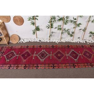 Alfombra tradicional de lana de retazos rojos y naranjas, patrón de pasillo rectangular de 9x12 para entrada o cabecera, respaldo de látex - Product Image 2