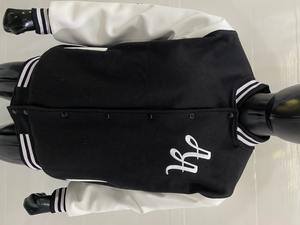 100% veste universitaire en laine noire pour hommes solide haute rue broderie personnalisée conception manches en cuir hiver veste de haute qualité - Product Image 4