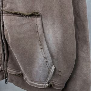 400 GSM lavage à l'acide en détresse sweat à capuche zippé pour hommes Style lourd épais doux chaud décontracté Streetwear superposition sweat - Product Image 5