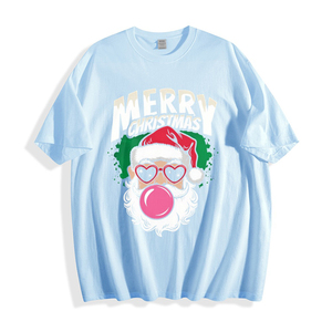 High Quality <b>Christmas</b> Printed Twill Regular Fit Oversized V-neck Short Sleeve T-<b>Shirt</b> Women <b>Men</b> 180G 100% Cotton High Street - Product Image 3