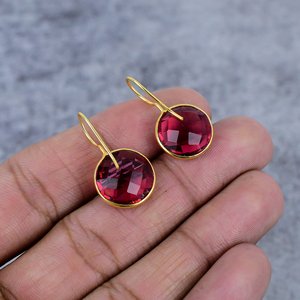 Pendientes de Plata de Ley 925 de granate rojo, pendientes de alambre de piedras preciosas de boda delicadas chapadas en oro para mujer, regalo de fiesta de moda para ella - Product Image 4