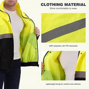 Trajes de lluvia reflectantes de alta visibilidad OEM Premium para hombres Impermeable-Chaqueta de lluvia de seguridad de alta visibilidad, Chubasquero de alta visibilidad para hombres - Product Image 3