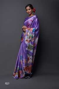 Dernier cri de designer en satin avec saree de style indien à impression numérique - Product Image 5