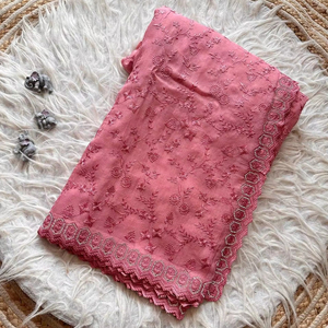 Saree exclusif en soie pure et douce de créateur indien, beau travail de broderie et bordure de travail de séquence pour mariage et fête - Product Image 1