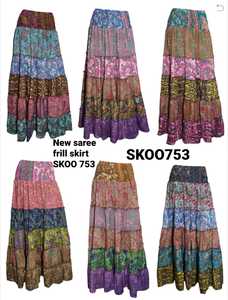 ผ้าไหมโพลีเอสเตอร์ปักลายดอกไม้ยาวถึงพื้นธรรมชาติสไตล์ตะวันตกกระโปรงหลายสีมีระบายระบายระบายอากาศ - Product Image 3