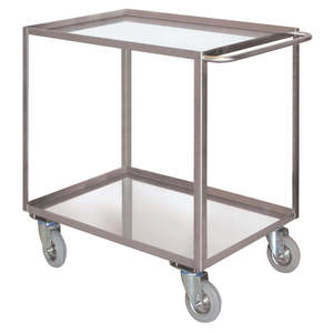 2-Tier Large Stainless Steel Storage Rack AISI 304 with Containment <b>Edge</b> Swivel Wheels & Brakes Standing Type Installation - Product Image 1