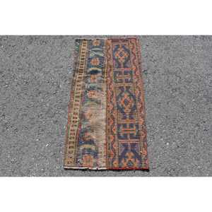 Alfombra Vintage, Alfombra Pequeña de 1.6x3.2 pies, Alfombra Turca de Lana Ikat Azul - Product Image 1