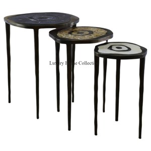 Dernier arrivage Ensemble de 3 tables gigognes au design unique et table à boire Fourniture de meubles de salon enduits de poudre de couleur noire - Product Image 1