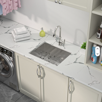 Évier de buanderie encastrable en acier inoxydable brossé de calibre 16, 24*18*12 pouces, avec robinet et distributeur de savon, certifié CUPC