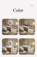 Coiffeuse Moderne de Design Luxe avec Miroir LED, Meuble de Rangement en Bois Crème, Mobilier pour Petite Chambre d'Appartement