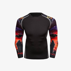 เสื้อรัดรูปแขนยาวผ้าโพลีเอสเตอร์ผสมสแปนเด็กซ์สำหรับผู้ชาย ออกแบบตามสั่ง ขายส่ง คุณภาพสูง แห้งเร็ว เหมาะสำหรับ MMA และออกกำลังกายที่ยิม พร้อมสกรีนโลโก้ตามต้องการ - Product Image 5