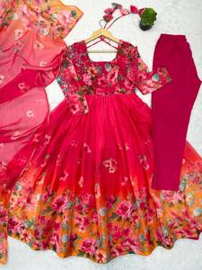 Presente todo nuevo moderno Lehenga Choli Real Modling ABRIC puro suave ligero Organza estampado Floral tela Interior Micro algodón - Product Image 2