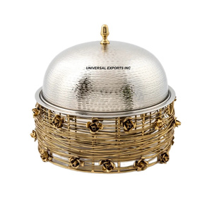 Casserole décorative en bois fini doré Hotpot design pour mariage et événement Chauffe-plat en métal de luxe de belle qualité - Product Image 4