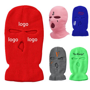 Cagoule d'hiver en tricot pour hommes et femmes, masque de ski, casquette, logo à 3 trous, broderie pour le sport et la pêche - Product Image 1