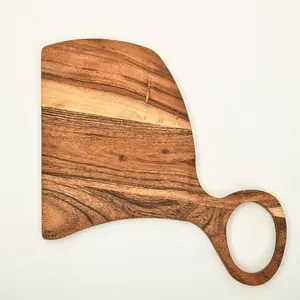 Planche à découper rectangulaire en bois de créateur faite à la main avec poignée planche de préparation alimentaire de fournisseur indien pour restaurants et hôtels - Product Image 4