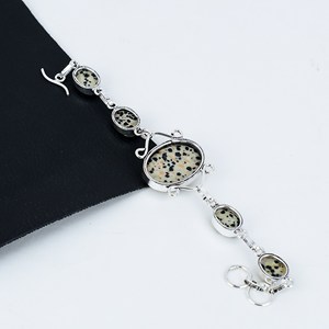 Pulsera de Plata de Ley 925 con Dijes Vintage de Jaspe Dalmático Natural, Regalo Unisex para Ella - Product Image 2