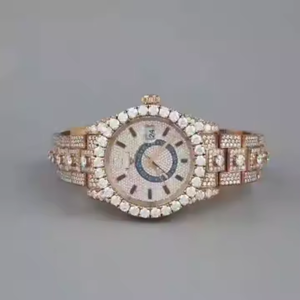 Montre Moissanite en acier inoxydable mécanique automatique de qualité supérieure 40MM VVS diamants glacés finition rose verre de Quartz personnalisé Hip Hop - Product Image 1