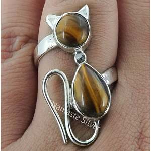 Handmade Tiger's Eye Sterling Silver Cat <b>Ring</b> Boho <b>Statement</b> Jewelry for Her for Birthday Anniversary Valentine's Day Gift - Product Image 6