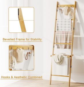 Étagère échelle en bambou style minimaliste, décoration rustique pour la maison, support en bois pour couvertures et serviettes, pour l'organisation des couettes domestiques - Product Image 4