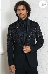 ชุดสูท2ชิ้นสำหรับผู้ชายชุดทักซิโด้ธุรกิจงานแต่งทรงสลิมฟิตสูท - Product Image 2