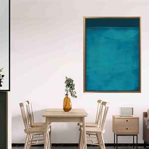 โปสเตอร์ผ้าใบพิมพ์ลายมินิมอลสมัยใหม่ ตกแต่งงานศิลปะนามธรรมสีเทอร์ควอยซ์ กรอบสีทอง - Product Image 1