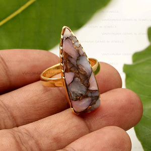 Trendy Pink <b>Opal</b> Copper <b>Ring</b> Long Trillion 925 Sterling Silver 18K Micron <b>Gold</b> Plated Eternity Vermeil Women's Fashion Jewelry - Product Image 5