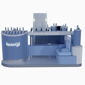 Kios Parfum dengan Panel Beralur, Layar Digital, dan Rak Tester Multi-Botol, Meja <span class=keywords><strong>Display</strong></span> Parfum Mewah Khusus untuk Mal - Product Image 1