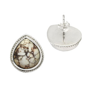 925 plata esterlina caballo salvaje jaspe lágrima forma bisel conjunto minimalista piedras preciosas Stud pendiente joyería para mujer chica - Product Image 1