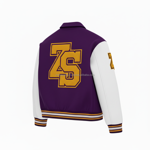 Veste universitaire en mélange de laine de qualité supérieure polaire douce intérieure manches blanches corps violet Chenille Logo broderie veste universitaire pour hommes - Product Image 4
