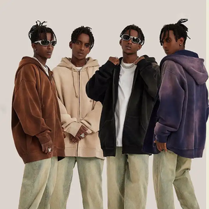 Sweat-shirt épais pour hommes en coton surdimensionné avec logo personnalisé et broderie sur les épaules sweats à capuche zippés vintage délavés à l'acide - Product Image 1