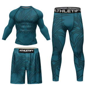 Custom Breathable Quick Dry Compression Sportswear Set 3 Piece Unisex Rashguard Training <b>Shorts</b> <b>Tights</b> for MMA Gym Fitness - Product Image 1