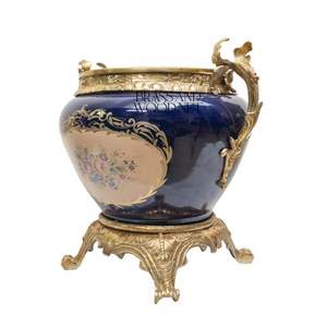 Pot de fleurs en porcelaine de luxe avec laiton plaqué or antique, jardinière décorative classique - Product Image 4