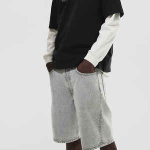 กางเกงยีนส์ขาสั้นผ้าเดนิมสำหรับผู้ชายกางเกงขาสั้นแนวสตรีทผ้าเดนิมผ้าฝ้าย100% สำหรับฤดูร้อน - Product Image 5