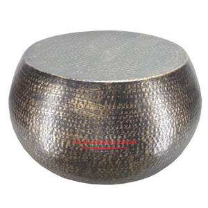 Taburete de mesa lateral y mesa de centro de acero inoxidable, diseño martillado, forma de cilindro, interior/exterior - Product Image 4