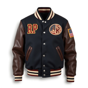 Blouson bomber élégant en laine et cuir pour unisexe, design personnalisé en usine, lisse et durable - Product Image 6