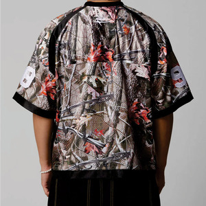 Maillot de football américain en maille pour hommes, imprimé camouflage, coupe oversize, streetwear respirant, haut de sport à manches courtes, logo personnalisé OEM - Product Image 5