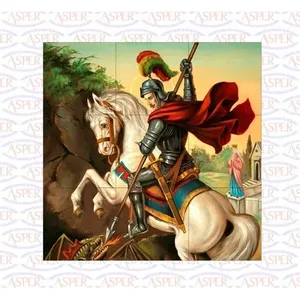 ภาพจิตรกรรมฝาผนังกระเบื้องเซรามิก9ชิ้นนักบุญจอร์จและมังกร24 "x 24" ตกแต่งผนังสำหรับ backsplash หรือตกแต่งบ้าน - Product Image 1