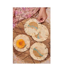 Posavasos Rústicos Hechos a Mano con Fibra de Rafia para Café, Té, Vino, Bebidas, Mesa de Comedor, Sala de Estar, Decoración Bohemia - Product Image 2