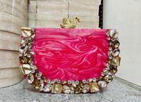 Pochette Femme Vintage en Résine Effet Pierre de Qualité Supérieure avec Chaînes de Perles Argentées pour Mariages, Soirées et Événements – Design Tendance et Élégant