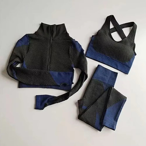 3 Piece High Waist Gym Yoga Set Solid Pattern Sports <b>Bra</b> and Leggings with Elastic Closure Compression Yoga Wear - Product Image 1
